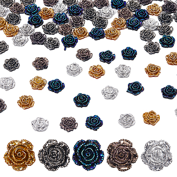 100Pcs 5 Colors Electroplated Resin Cabochons, Flower, Mixed Color, 14x14x5mm, 20pcs/color