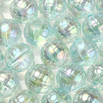 Textured UV Plating Rainbow Iridescent Transparent Acrylic Beads, Round, Aquamarine, 15.5mm, Hole: 2.6mm