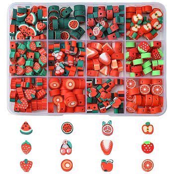 260pcs 12 Styles Handmade Polymer Clay Beads, Mixed Shapes, Mixed Color, 7~13.5x4~11x4~6mm, Hole: 1.2~1.8mm