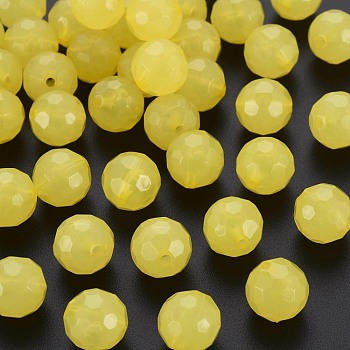 Imitation Jelly Acrylic Beads, Faceted, Round, Yellow, 12x11.5mm, Hole: 1.8mm, about 560pcs/500g