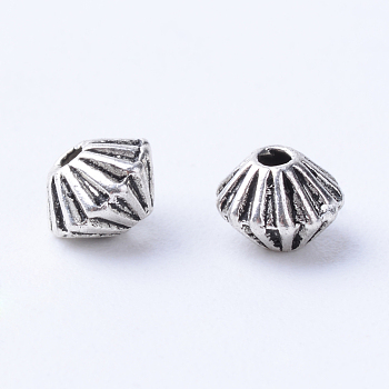 Tibetan Style Alloy Spacer Beads, Bicone, Cadmium Free & Nickel Free & Lead Free, Antique Silver, 5x4mm, Hole: 1mm, about 5800pcs/1000g