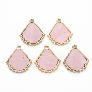 Plastic Pendants, with Light Gold Plated Alloy Findings, Cadmium Free & Nickel Free & Lead Free, Leaf, Pink, 18x16.5x2mm, Hole: 1.5mm