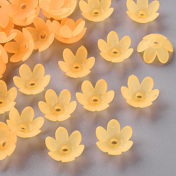 Frosted Acrylic Bead Caps, 6-Petal, Flower, Moccasin, 14x6mm, Hole: 2mm, about 1660pcs/500g