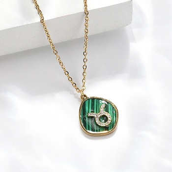 304 Stainless Steel Micro Pave Cubic Zirconia constellation Pendant Necklaces, with Synthetic Malachite, Golden, Taurus, 17.72 inch(45cm) long+50mm extender