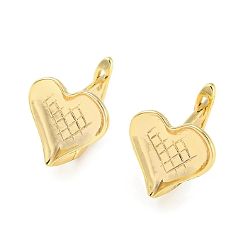 Brass Heart Hoop Earrings Women, Real 18K Gold Plated, 13x11.5mm