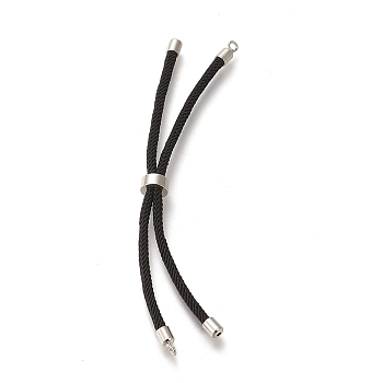 Nylon Twisted Cord Bracelet, with Brass Cord End, for Slider Bracelet Making, Black, 9 inch(22.8cm), Hole: 2.8mm, Single Chain Length: about 11.4cm