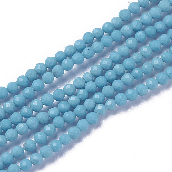 Synthetic Turquoise Beads Strands, Faceted, Round, 2~2.5x2mm, Hole: 0.2mm, about 158~205pcs/strand, 15.7~16.7 inch(40~42.5cm)