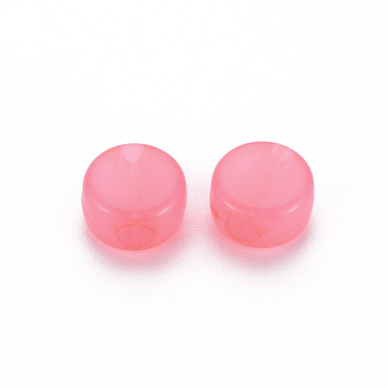Transparent Acrylic Beads, Dyed, Flat Round, Hot Pink, 8.5x5.5mm, Hole: 2.5mm, about 1774pcs/500g