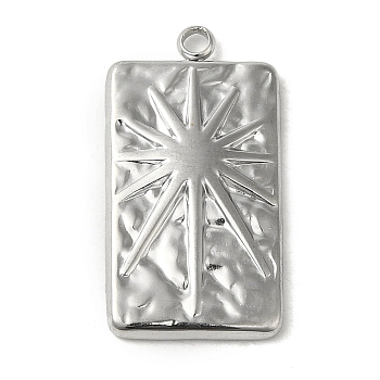 304 Stainless Steel Pendants, Rectangle with Sun Charm, Stainless Steel Color, 25.5x13.5x2.5mm, Hole: 1.8mm