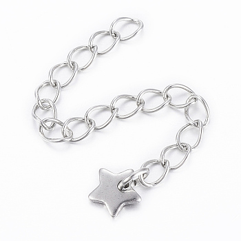 304 Stainless Steel Chain Extender, with Star Charms, Stainless Steel Color, 55x2.8mm