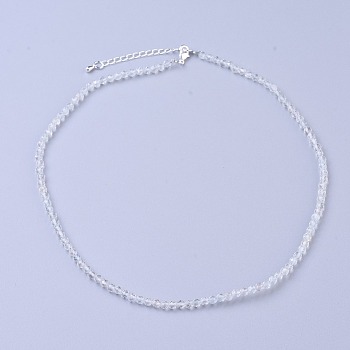 Natural White Topaz Beaded Necklaces, with Brass Lobster Claw Clasps, Faceted Round Beads, 16.5 inch~16.7 inch(42~42.5cm)x3~3.5mm