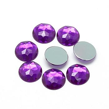 Acrylic Rhinestone Flat Back Cabochons, Faceted, Bottom Silver Plated, Half Round/Dome, Dark Violet, 8x3mm