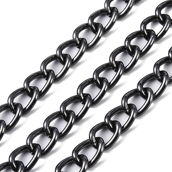 Aluminium Curb Chain, Unwelded, with Spool, Gunmetal, 19.5x14x3mm, about 49.21 Feet(15m)/Roll