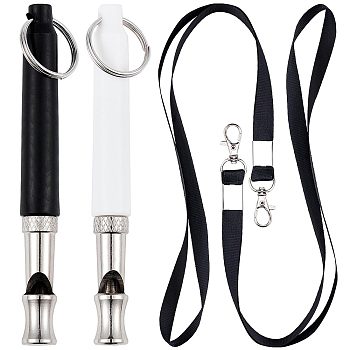 2Pcs 2 Colors Iron Dog Whistles, with Plastic Cover, Polyester Lanyard, Stop Barking Training Tool for Dogs, Mixed Color, Lanyard: 420x14.5mm, Whistle: 78x9mm, 1pc/color