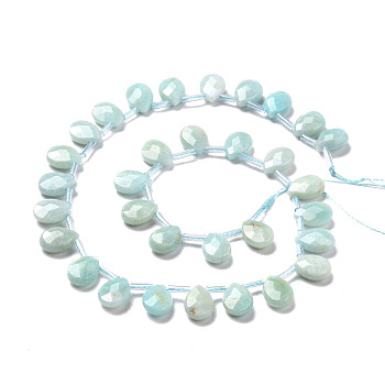 Natural Amazonite Beads Strands, Top Drilled Beads, Faceted, Teardrop, 12~12.5x8.5~9x4~5mm, Hole: 0.8mm, about 32pcs/strand, 14.9 inch~16.1 inch(38~41cm)