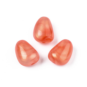 Opaque Acrylic Beads, Two Tone Color, with Glitter Powder, Teardrop, Orange Red, 18x14x11mm, Hole: 2mm, about 280pcs/500g