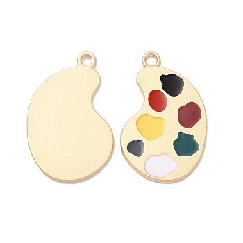 Alloy Enamel Pendants, Matte Gold Color, Palette Charm, Colorful, 31x19.5x1.5mm, Hole: 2.5mm