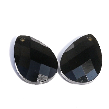 Natural Obsidian Pendants, Faceted Teardrop Charms, 18x13x6mm