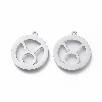 304 Stainless Steel Pendants, Ring with Constellations, Laser Cut, Taurus, 18x15.5x1mm, Hole: 1.4mm