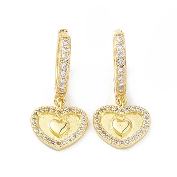 Heart Rack Plating Brass Cubic Zirconia Hoop Earrings, Long-Lasting Plated Dangle Earrings for Women, Lead Free & Cadmium Free, Real 18K Gold Plated, 25mm, Pin: 1mm