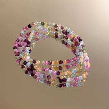 Nautral Tourmaline Round Beads Wrap Bracelets, Stretch Bracelets, Bead: 4.5mm, Inner Diameter: 1-5/8 inch(4.1cm)