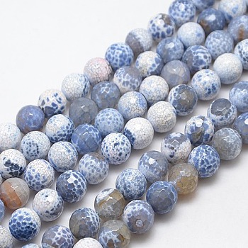Natural Fire Crackle Agate Beads Strands, Dyed, Faceted Round, Light Blue, 14mm, Hole: 1mm, about 28pcs/strand, 14.56 inch