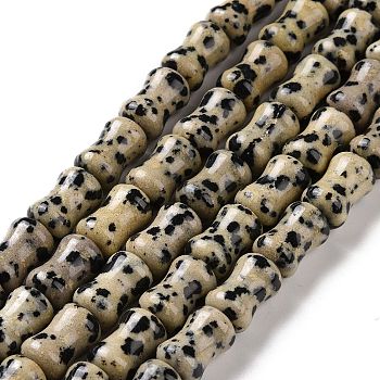 Natural Dalmatian Jasper  Beads Strands, Bamboo Stick, 12x8mm, Hole: 1.2mm, about 31pcs/strand, 14.88''(37.8cm)
