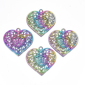 Rack Plating Rainbow Color Alloy Big Pendants, with Crystal Rhinestone, Cadmium Free & Nickel Free & Lead Free, Heart, 55x56x3mm, Hole: 4.5mm