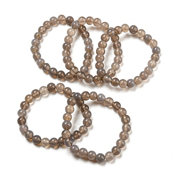 9mm Natural Grey Agate Round Beaded Stretch Bracelets for Women, Inner Diameter: 2-1/8 inch(5.5cm)