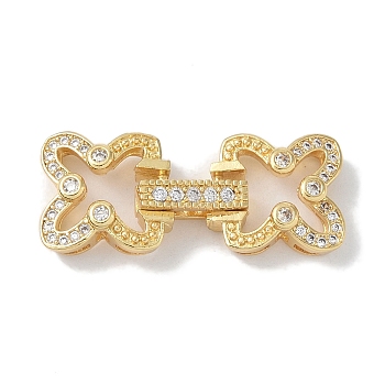 Rack Plating Brass Micro Pave Clear Cubic Zirconia Fold Over Clasps, Cadmium Free & Lead Free, Long-Lasting Plated, Real 18K Gold Plated, 28mm, Clasp: 12x11x4.5mm