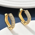 Brass Micro Pave Clear Cubic Zirconia Hoop Earrings, Rhombus, Real 18K Gold Plated, 18x19x4mm(EJEW-C182-07A-G)