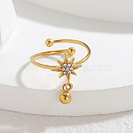 304 Stainless Steel Micro Pave Cubic Zirconia Open Cuff Rings for Women, Golden, Star, US Size 7 1/4(17.5mm)(WG16A26-07)