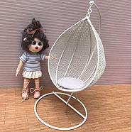 Miniature Iron Swing Hanging Basket Rocking Chairs, Micro Landscape Dollhouse Accessories, Pretending Prop Decorations, White, 95x60x195mm(PW-WG97864-01)