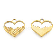 304 Stainless Steel Pendant Rhinestone Settings, Heart, Real 18K Gold Plated, Fit For 0.9mm Rhinestone, 20x15.5x2mm, Hole: 2mm(STAS-N098-218LG)