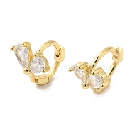 Leaf Cubic Zirconia Hoop Earrings, Brass Jewelry for Women, Golden, 9.5x9mm(EJEW-P292-01G)