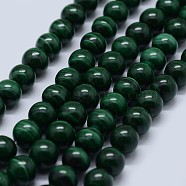 Natural Malachite Beads Strands, Grade A, Round,  4mm, Hole: 0.6mm, about 95pcs/strand, 15.5 inch(39.5cm)(G-F571-27A2-4mm)
