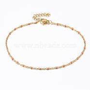 Ion Plating(IP) 304 Stainless Steel Cable Chain Anklets, with Enamel Links, Golden, Orange, 9 inch(230mm), 1.5mm(AJEW-K018-01H)