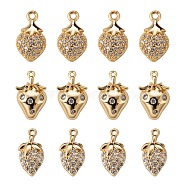 6Pcs Brass Micro Pave Clear Cubic Zirconia Charms, Long-Lasting Plated, Strawberry, Clear, 12~13x6~8x2~3.5mm, Hole: 0.8~1.2mm(KK-LS0001-41)