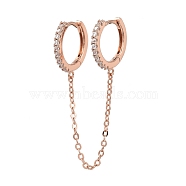 Hoop Earrings, Handcuff Earrings, with Brass Cable Chains and Brass Cubic Zirconia Hoop Earrings Findings, with Cardboard Box, Rose Gold, 78mm(EJEW-JE03862-03)