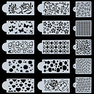 15 Styles PET Hollow Out Drawing Painting Stencils, for DIY Scrapbooking, Floral & Leaf & Heart, Mixed Patterns, White, 174~262x112~149x0.5mm(DIY-GF0007-43)