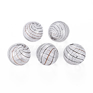 Transparent Handmade Blown Glass Globe Beads, Stripe Pattern, Round, Coconut Brown, 13~14.5mm, Hole: 1~2mm(GLAA-T012-35C-05)