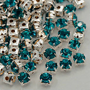 Sew on Rhinestone, Grade A Glass Rhinestone, with Brass Prong Settings, Garments Accessories, Silver Color Plated Metal Color, Blue Zircon, 3.8~4x3.8~4mm, Hole: 1mm(The hole in the bottom is random.), about 1440pcs/bag(RB-J179-SS16-229)