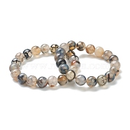 Natural Dragon Veins Agate Beaded Stretch Bracelets, Round, Beads: 10~10.5mm, Inner Diameter: 2 inch(5.15cm)(BJEW-A117-D-20)