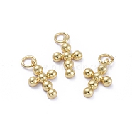 Brass Pendants, Long-Lasting Plated, with Jump Rings, Cross, Golden, 16x10x2.5mm, Hole: 3.4mm(KK-G387-03G)