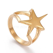 Ion Plating(IP) 304 Stainless Steel Finger Rings, Star, Golden, US Size 6~9(16.5~18.9mm)(RJEW-R133-010G)