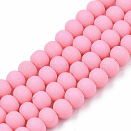 Handmade Polymer Clay Beads Strands, for DIY Jewelry Crafts Supplies, Round, Pink, 7x5.5mm, Hole: 1.6mm, about 69pcs/strand, 15.75 inch~16.14 inch(40~41cm)(CLAY-N008-053-02)