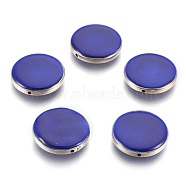 CCB Plastic Beads, with Enamel, Flat Round, Blue, Platinum, 24.5~25x6.5mm, Hole: 1.5mm(CCB-O001-23P)