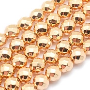 Electroplate Non-magnetic Synthetic Hematite Beads Strands, Grade AAA, Long-Lasting Plated, Faceted, Round, Light Gold Plated, 3mm, Hole: 1mm, about 140pcs/strand, 15.7 inch(40cm)(G-L485-03B-LG)