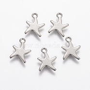 201 Stainless Steel Charms, Starfish/Sea Stars, Stainless Steel Color, 11.5x9x0.8mm, Hole: 1mm(X-STAS-F039-47-P)