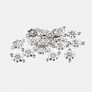 Tibetan Style Plum Blossom Flower Links connectors, Antique Silver, Lead Free and Cadmium Free, 18x10mm, Hole: 2mm(X-LF5093Y)